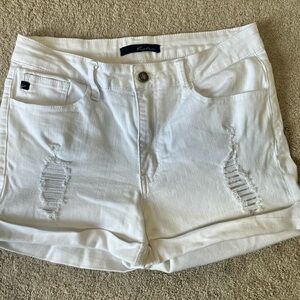 KanCan White Distressed Jean Shorts